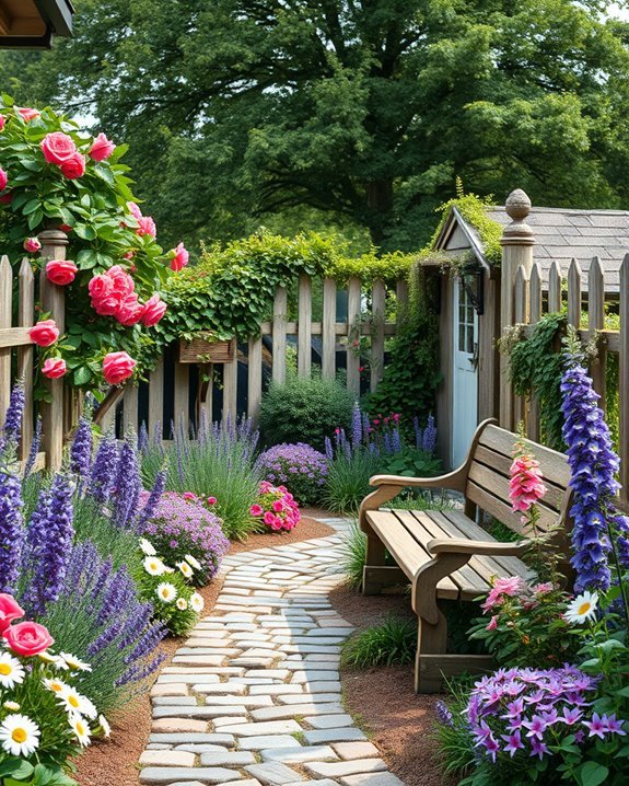 whimsical colorful cottage garden