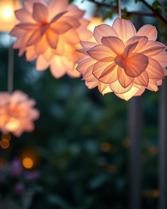 whimsical fabric flower lanterns
