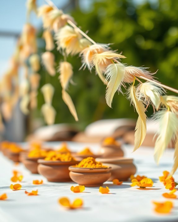 whimsical feather string decorations