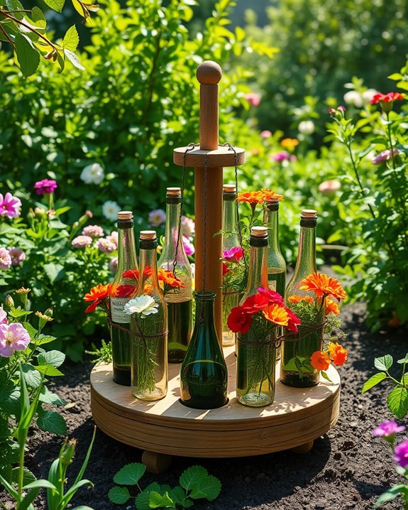 whimsical garden bottle display