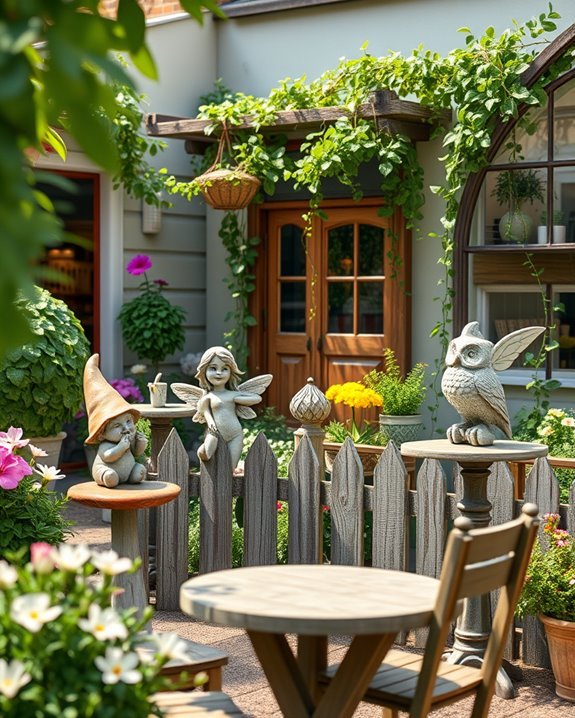 whimsical garden statues enhance ambiance