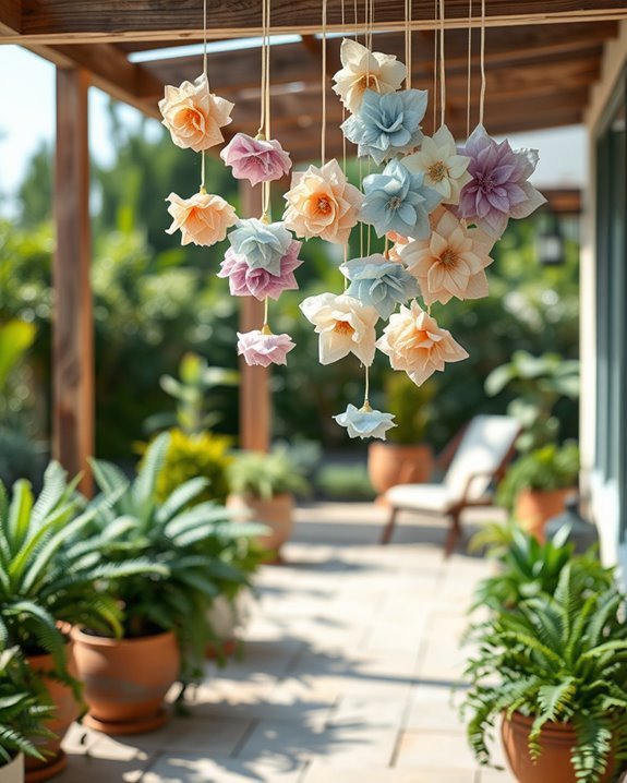 whimsical hanging fabric flowers