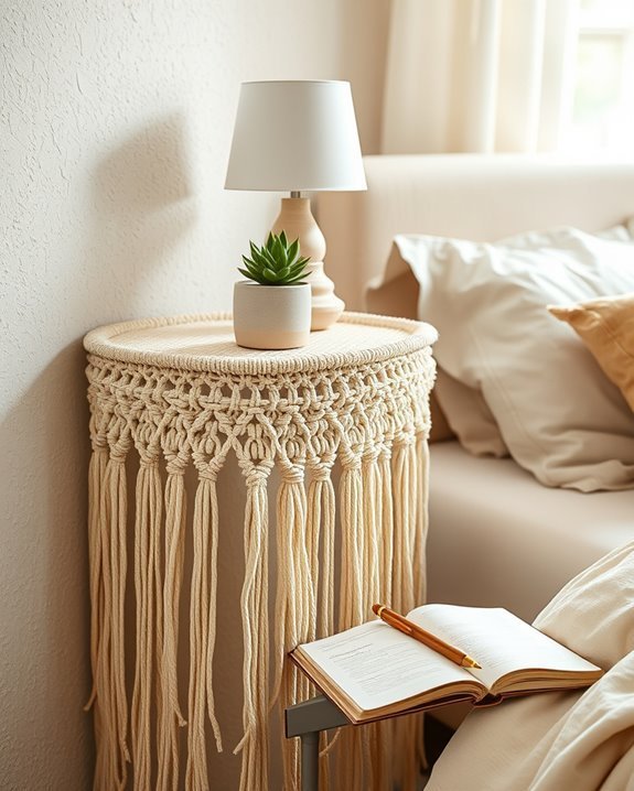 whimsical macrame nightstand decor
