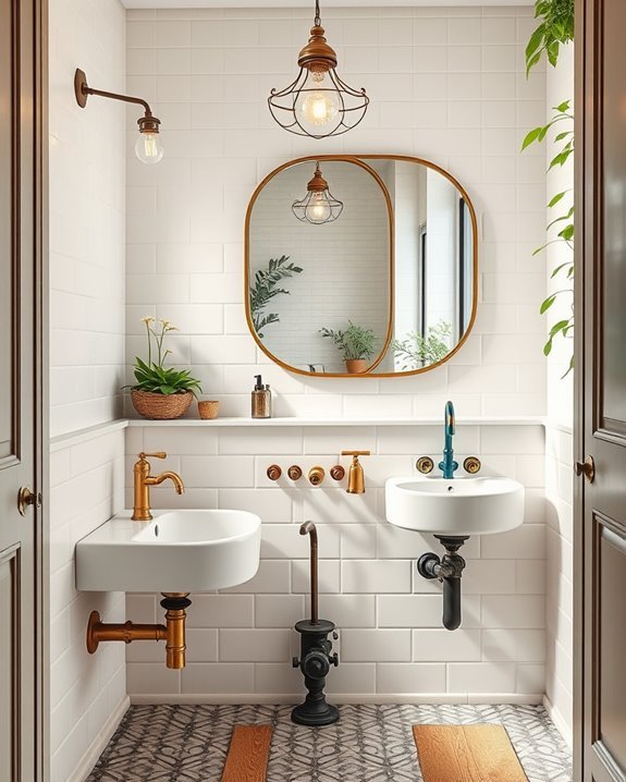 whimsical mismatched bathroom decor