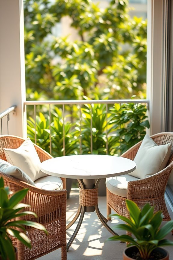 wicker chairs marble table