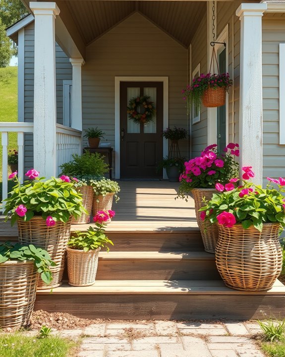 woven baskets enhance planters